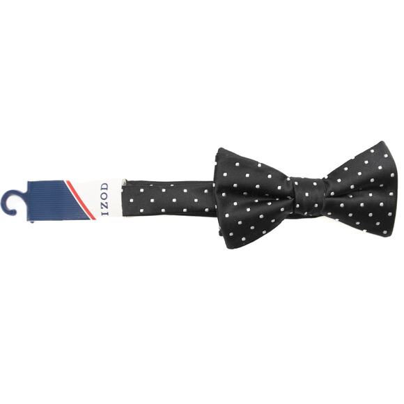 Izod Pre-Tied Adjustable Black Polka Dot Bow Tie Bowtie - Picture 2 of 6